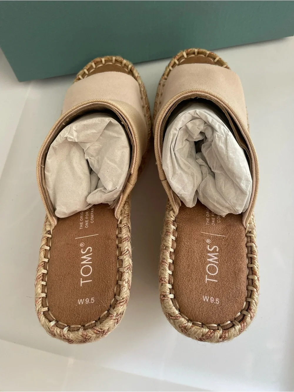 TOMS Blush Pink Canvas Espadrille Wedge Slides Monica Mule NEW in BOX